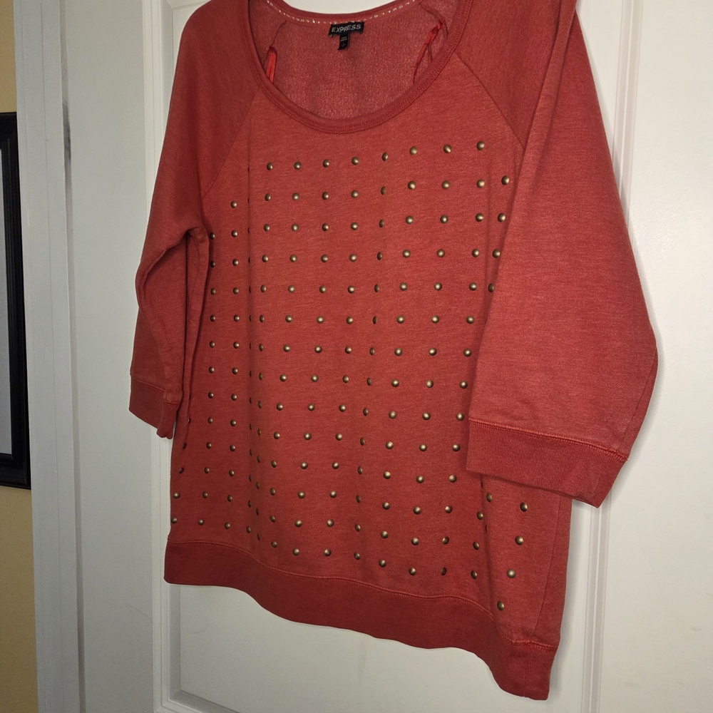 Express 3/4 Sleeve Jersey With Brass Embellishments Size Large Preloved